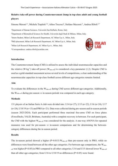 Relative take-off power during Countermovement Jump in top-class adult and young football players